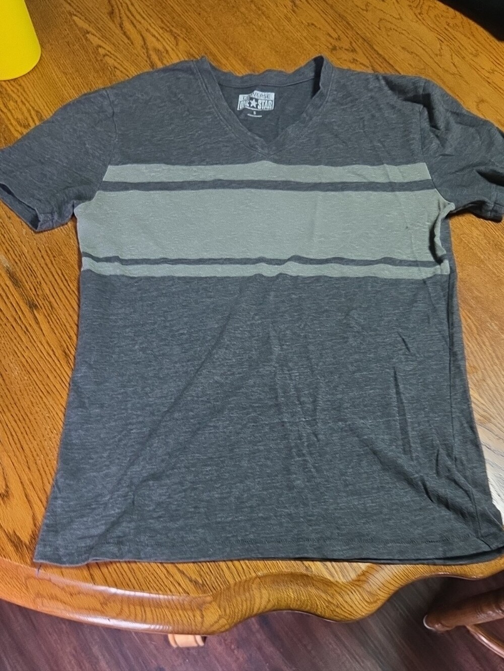 Men's V-Neck Striped Tee - Gray/Olive by Converse